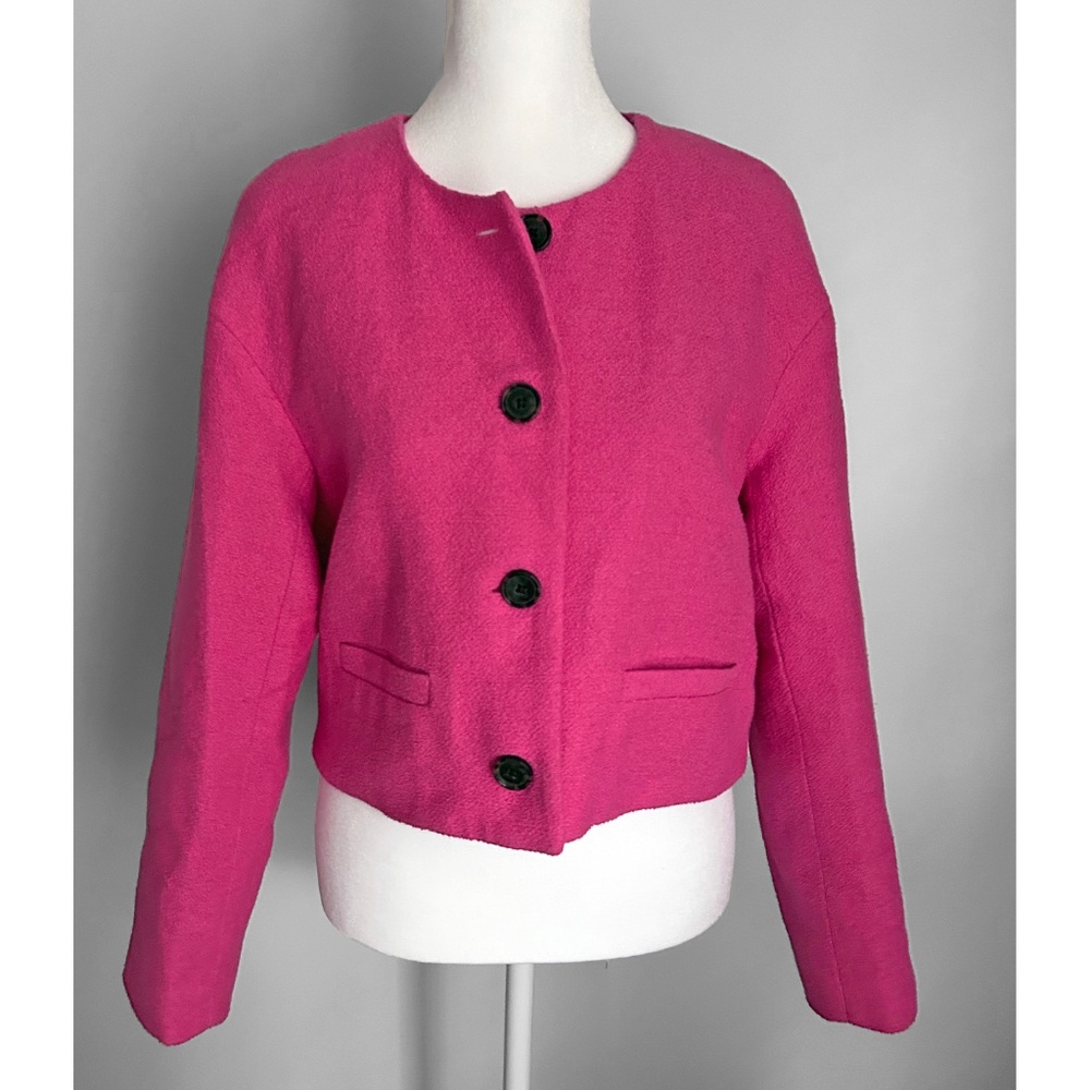 NWT! J. Crew Collection Lady Bomber Cotton Boucle Hot Pink Cropped Blazer, 4 - Picture 2 of 5